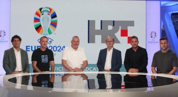 05.06.2024., Zagreb - Na HRT-u je odrzana prezentacija dvaju velikih sportskih dogadjaja koje ce pratiti HRT - Europsko nogometno prvenstvo i Olimpijske igre. Mario Carevic, Josko Jelicic, Tomislav Ivkovic, Anton Samovojska, Vedran Jese, Mario Cvitanovic Photo: Zeljko Hladika/PIXSELL