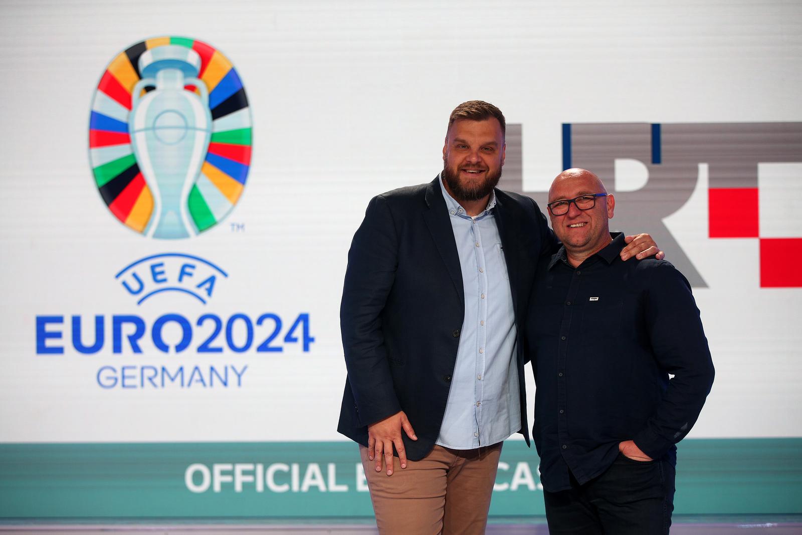 05.06.2024., Zagreb - Na HRT-u je odrzana prezentacija dvaju velikih sportskih dogadjaja koje ce pratiti HRT - Europsko nogometno prvenstvo i Olimpijske igre. Marko Sapit, Stjepan Balog Photo: Zeljko Hladika/PIXSELL