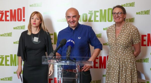 06.06.2024., Zagreb -  Pres konferencija stranke Mozemo, Gordan Bosanac, Ursa Raukar-Gamulin i Marta Kis. Photo: Matija Habljak/PIXSELL