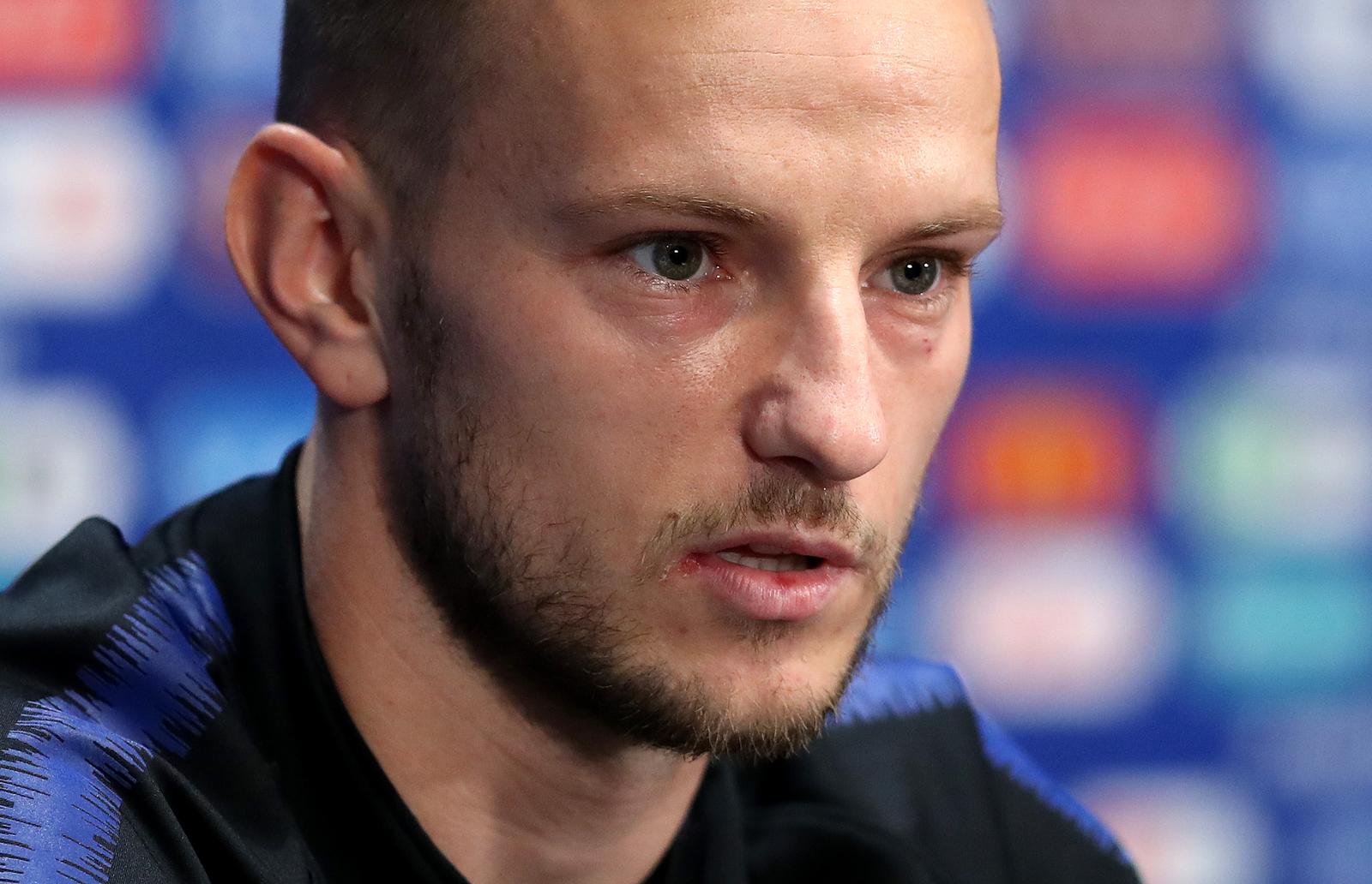 13.07.2018., Moskva, Rusija - Svjetsko nogometno prvenstvo 2018. Konferencija za medije hrvatske nogometne reprezentacije na stadionu Luznjiki. Ivan Rakitic"nPhoto: Igor Kralj/PIXSELL