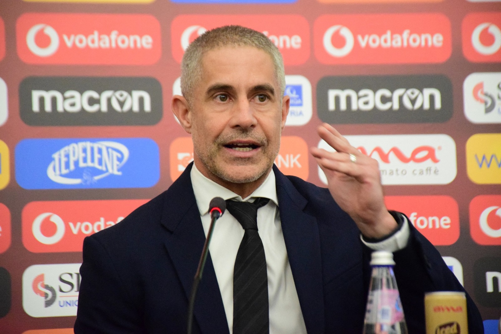 TIRANA, ALBANIA - JANUARY 9: Brazilian football manager Sylvio Mendes Campos Junior "Sylvinho" signs with Albania National Football Team in Tirana, Albania on January 9, 2023. Sylvinho signed a loan with Albania National Team until EURO 2024. Head of the Albanian Football Association (FShF), Armand Duka (not seen) and former head coach of the national team, Edoardo Reja (not seen) also attended the signing ceremony. Olsi Shehu / Anadolu Agency/ABACAPRESS.COM,Image: 748513546, License: Rights-managed, Restrictions: , Model Release: no, Credit line: AA/ABACA / Abaca Press / Profimedia