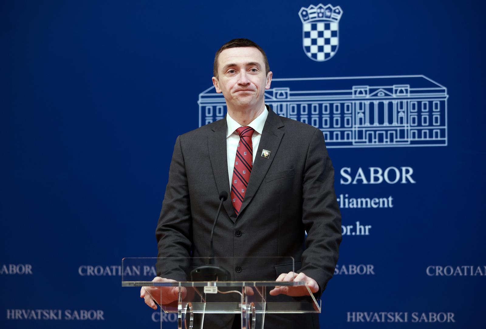 06.04.2023., Zagreb - Dvorana Ivana Kukuljevica Hrvatskoga sabora. Konferencija za medije Kluba zastupnika Domovinskog pokreta pod nazivom "Rezultati predsjednickih izbora u Crnoj Gori". Na konferenciju je govorio Ivan Penava. Photo: Sanjin Strukic/PIXSELL