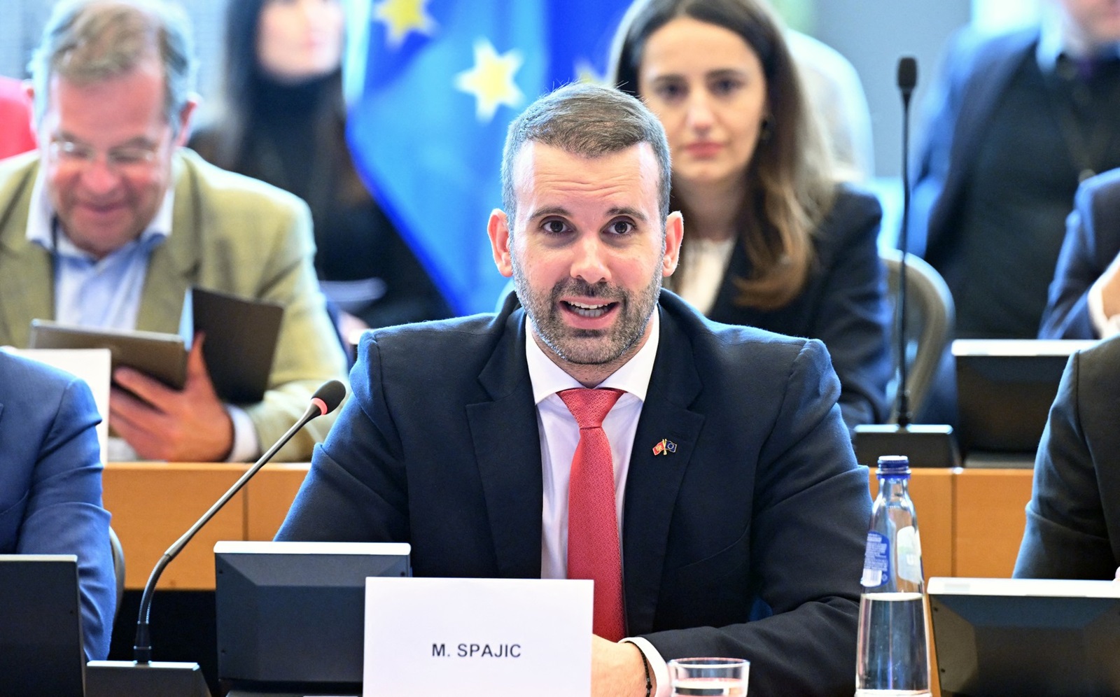 BRUSSELS, BELGIUM - APRIL 16: Prime Minister of Montenegro Milojko Spajic addresses members of the European Parliament's Committee on Foreign Affairs (AFET) in Brussels, Belgium on April 16, 2024. Dursun Aydemir / Anadolu,Image: 865333410, License: Rights-managed, Restrictions: , Model Release: no, Credit line: Dursun Aydemir / AFP / Profimedia