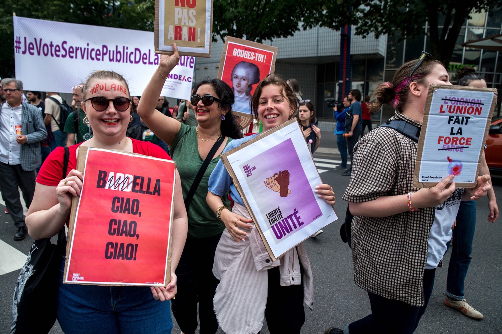 Around 15 unions from the performing arts, film and audiovisual industries have called for a rally "for culture and against the far right" in Paris, France on 20 June 2024. The Paris rally started in front of the Cinémathèque française in Bercy, heading towards the Ministry of Culture.,Image: 883545409, License: Rights-managed, Restrictions: , Model Release: no, Credit line: Prezat Denis/ABACA / Abaca Press / Profimedia