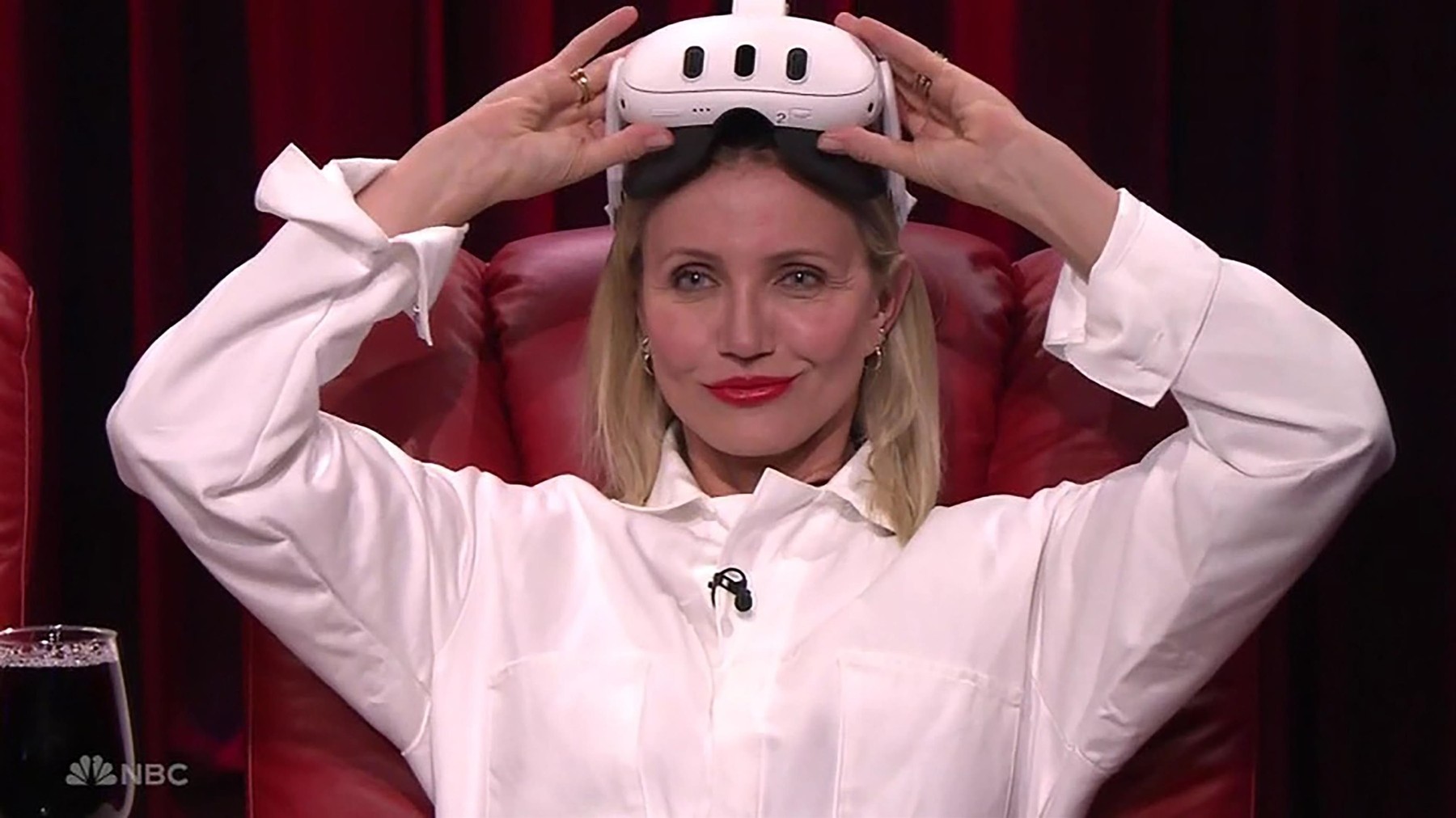 Los Angeles, CA, CA  - Cameron Diaz reviews Taylor Swift's Eras Tour as she promotes her wine in rare late-night TV appearance on The Tonight Show. The actor-turned-entrepreneur appeared for first time in over a year to promote her booming wine business, as well as Swift's blockbuster concert tour. Diaz has been on an acting hiatus for nine years now, so she's been largely out of the limelight, but she stepped back in it on for her first late-night TV appearance in over a year. "My heart is beating very fast," she told host Jimmy Fallon. "I don't walk into crowds of people and have them applaud for me very often." Though Diaz is set to resume movie stardom with the eventual release of Back in Action - an  upcoming Netflix action comedy also starring Jamie Foxx - she was there to promote Avaline, her successful brand of organic wine. Before Fallon uncorked a bottle, however, Diaz was eager to spill on another subject: Taylor Swift. Following the pop superstar's dominance of both the box office and the NFL over the weekend, she took center stage of discussion with Fallon, who was eager to hear Diaz's review of the Eras Tour. "It was amazing," said Diaz, who was also kind of amazed she could get a ticket to the most in-demand concert experience in the country right now. She attended the show with Hollywood bestie and Guardians of the Galazy actress Zoe Saldana and ran into another celebrity Swiftie there, Tiffany Haddish. "Really? I didn't think of Tiffany as a giant Swiftie," said a surprised Fallon. According to Diaz, Haddish is actually ‘the biggest Swiftie ever’. "She just goes in on every word, she knows everything," Diaz said. "It's a good time watching a show with Tiffany."  Diaz also chatted to Fallon about her organic wine Avaline, which launched in 2020 and has raked in $20 million in revenue. “We've been able to provide exactly what we wanted, which was total transparency in winemaking process, letting people know what's in the bottle and what's not in the bottle," she explained while showcasing her Pinot Noir. She added: "One of the reasons why I started my wine company is because all I ever do for gifting is just give a bottle of wine, because I want people to enjoy. I know they're going to drink it. So, now I just give my own wine." Diaz also played a hilarious game of Jump Scare VR Challenge with Fallon and The Roots’ Questlove, where they each held a glass of the star’s wine and tried not to spill it while wearing VR headsets to watch scary videos.

BACKGRID UK 26 OCTOBER 2023,Image: 817138915, License: Rights-managed, Restrictions: RIGHTS: WORLDWIDE EXCEPT IN UNITED STATES, Model Release: no, Pictured: Cameron Diaz, Credit line: NBC / BACKGRID / Backgrid UK / Profimedia