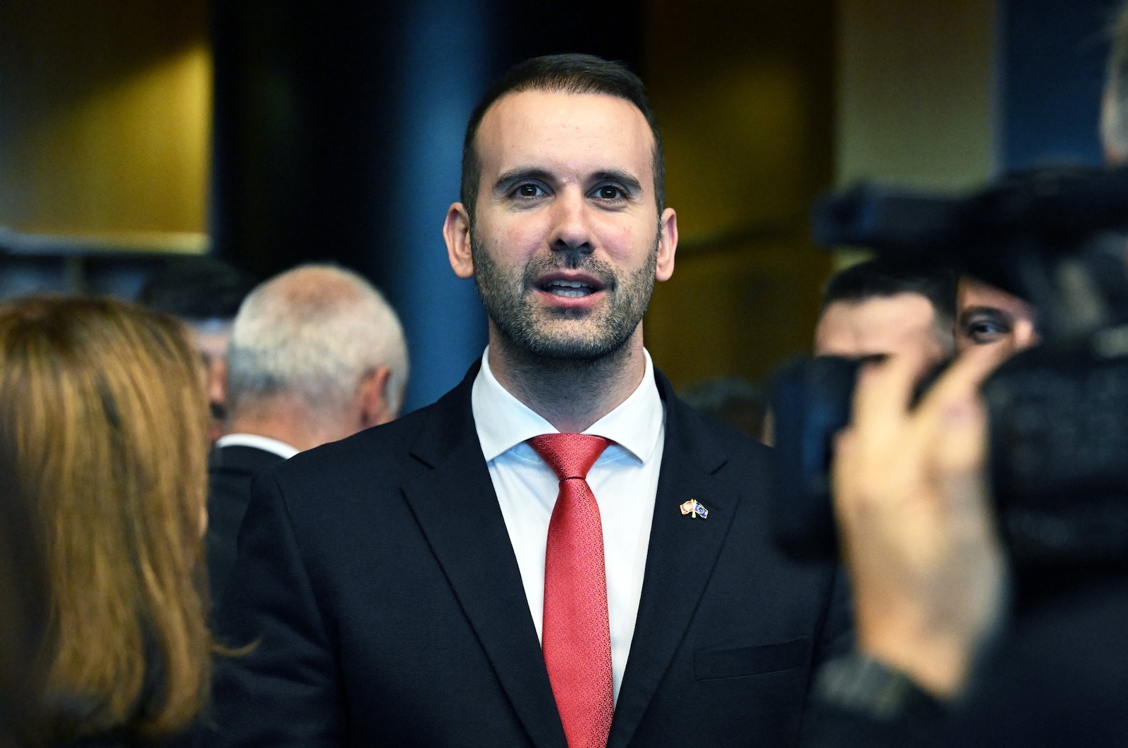 BRUSSELS, BELGIUM - APRIL 16: Prime Minister of Montenegro Milojko Spajic arrives to address members of the European Parliament's Committee on Foreign Affairs (AFET) in Brussels, Belgium on April 16, 2024. Dursun Aydemir / Anadolu/ABACAPRESS.COM