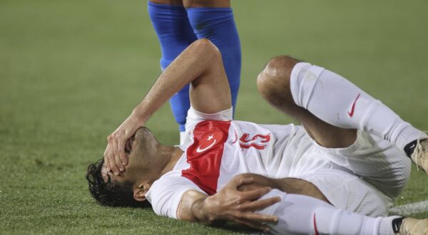 Ozan Kabak of Turkiye have incident during Italy vs Turkiye, friendly match before Euro2024, game at Renato Dall'Ara stadium in Bologna (BO), Italy, on June 04, 2024.-/ ipa-agency.net - //IPAPRESSITALY_IPA_Agency_IPA46826190/Credit:/IPA/SIPA/2406051237,Image: 879057646, License: Rights-managed, Restrictions: , Model Release: no, Credit line: /IPA / Sipa Press / Profimedia