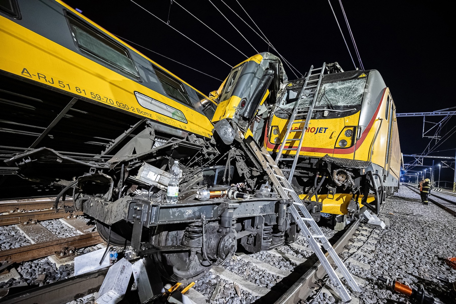 This handout from the HZS Czech Republic released on June 6, 2024 shows firefighters at the scene of a train crash in Pardubice. Four people died and dozens were injured when an express train crashed head-on with a freight train in the Czech city of Pardubice late on June 5, an emergency services spokesperson said.,Image: 879271597, License: Rights-managed, Restrictions: -----EDITORS NOTE --- RESTRICTED TO EDITORIAL USE - MANDATORY CREDIT "AFP PHOTO / HZS CZECH REPUBLIC " - NO MARKETING - NO ADVERTISING CAMPAIGNS - DISTRIBUTED AS A SERVICE TO CLIENTS, ***
HANDOUT image or SOCIAL MEDIA IMAGE or FILMSTILL for EDITORIAL USE ONLY! * Please note: Fees charged by Profimedia are for the Profimedia's services only, and do not, nor are they intended to, convey to the user any ownership of Copyright or License in the material. Profimedia does not claim any ownership including but not limited to Copyright or License in the attached material. By publishing this material you (the user) expressly agree to indemnify and to hold Profimedia and its directors, shareholders and employees harmless from any loss, claims, damages, demands, expenses (including legal fees), or any causes of action or allegation against Profimedia arising out of or connected in any way with publication of the material. Profimedia does not claim any copyright or license in the attached materials. Any downloading fees charged by Profimedia are for Profimedia's services only. * Handling Fee Only 
***, Model Release: no, Credit line: Michal FANTA / AFP / Profimedia