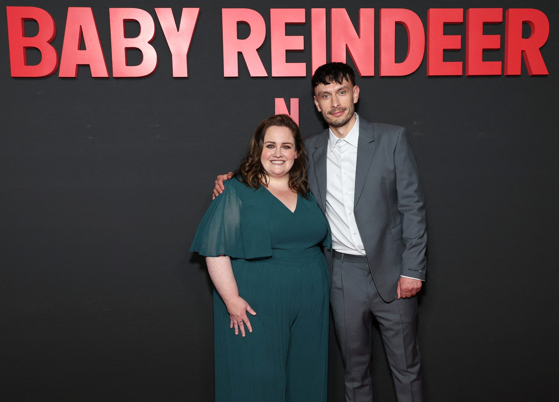(FILES) Jessica Gunning (L) and Richard Gadd attend the photocall for Netflix's "Baby Reindeer" at DGA Theater Complex on May 07, 2024 in Los Angeles, California.  A British woman who claims she was the inspiration for the stalker in the smash Netflix hit "Baby Reindeer" sued the streamer June 6, demanding $170 million in damages.
Fiona Harvey has identified herself as the real-life "Martha," the delusional, violent and abusive woman at the center of Richard Gadd's global phenomenon, which claims in its opening episode to be "a true story.",Image: 879480202, License: Rights-managed, Restrictions: , Model Release: no, Credit line: Monica Schipper / AFP / Profimedia