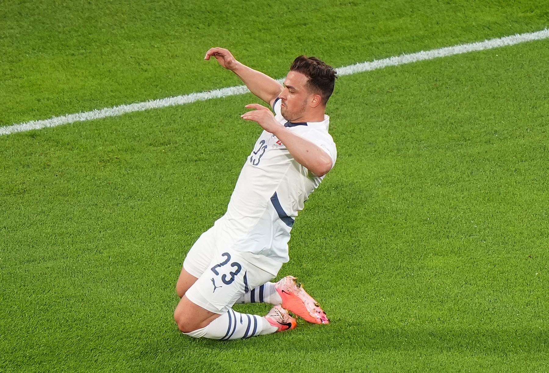 Switzerland's Xherdan Shaqiri celebrates scoring their side's first goal of the game during the UEFA Euro 2024 Group A match at the Cologne Stadium in Cologne, Germany. Picture date: Wednesday June 19, 2024.,Image: 883058856, License: Rights-managed, Restrictions: Use subject to restrictions. Editorial use only, no commercial use without prior consent from rights holder., Model Release: no, Credit line: Bradley Collyer / PA Images / Profimedia