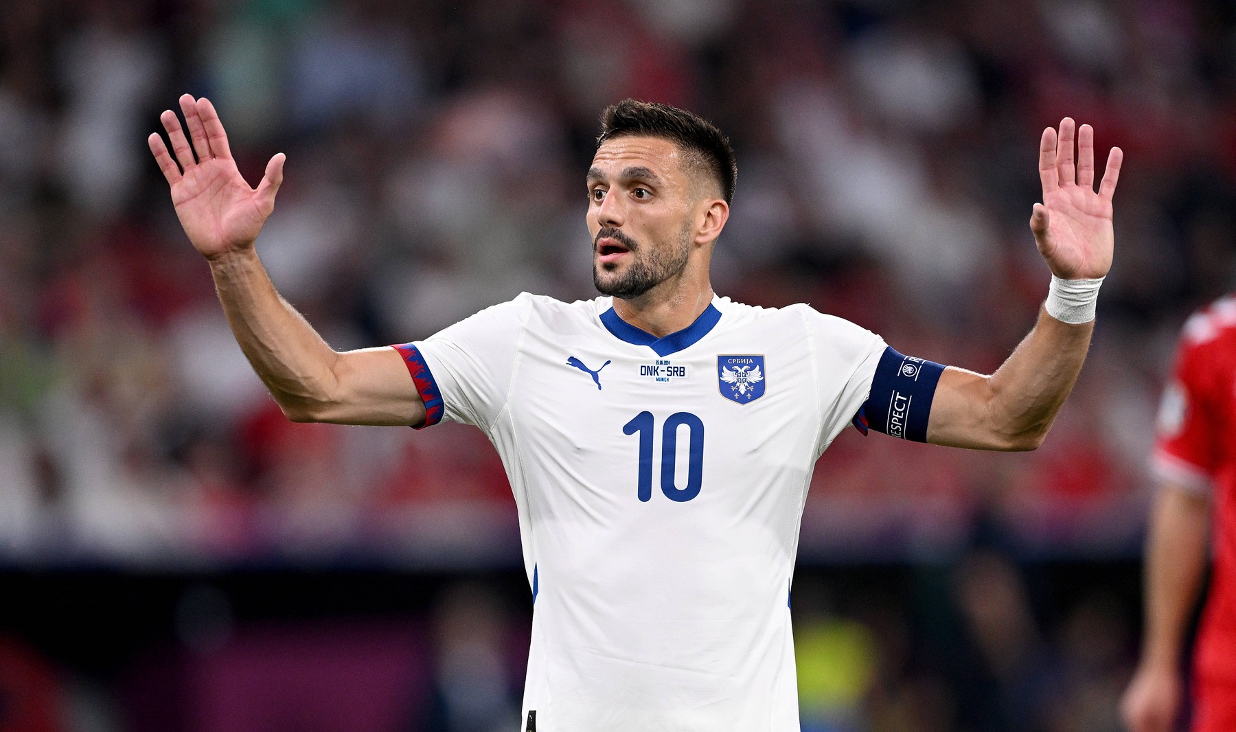 Fussball Euro 2024 Gruppe C 25.06.2024 Daenemark - Serbien Dusan Tadic Serbien *** Football Euro 2024 Group C 25 06 2024 Denmark Serbia Dusan Tadic Serbia,Image: 884680157, License: Rights-managed, Restrictions: Credit images as "Profimedia/ IMAGO", Model Release: no, Credit line: Markus Ulmer / imago sportfotodienst / Profimedia