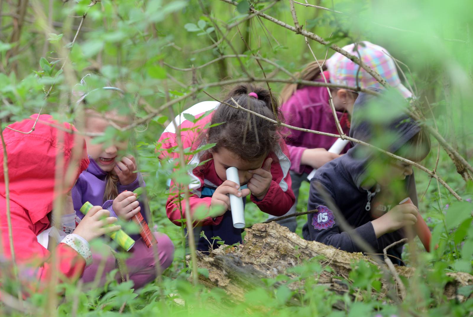 17.04.2015., Varazdin - Fotoklub Sloboda i djecji vrtic Panda sudjeluju u eko projektu Setnja s fotografom, a na danasnjem druzenju clanovi fotokluba prosetali su s djecom po Dravskoj park sumi gdje su djeca, uz pomoc profesionalnih fotografa, zabiljezila detalje iz sume.  rPhoto: Marko Jurinec/PIXSELL