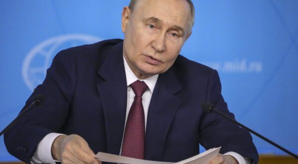 epa11409242 Russian President Vladimir Putin holds a meeting with the leadership of the Russian Foreign Ministry in Moscow, Russia, 14 June 2024. 'Ukrainian troops must be completely withdrawn from the DPR, LPR, Kherson and Zaporizhia regions. From their entire territory, their administrative borders at the time of their entry into the Russian Federation. As soon as Kiev announces this and gives a promise not to join NATO, we will immediately ensure the safe withdrawal of Ukrainian troops and begin the negotiation process', Putin said at the meeting.  EPA/STRINGER
