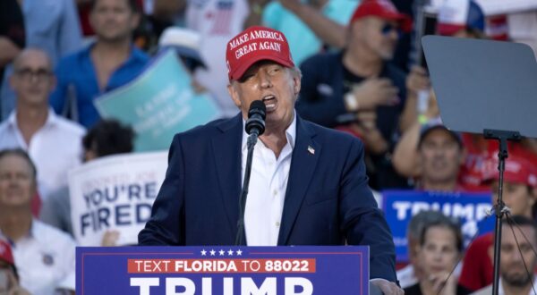 epa11469569 Former President Donald Trump delivers remarks during a campaign event at Trump National Doral Miami resort in Doral, Florida, USA, 09 July 2024.  EPA/CRISTOBAL HERRERA-ULASHKEVICH