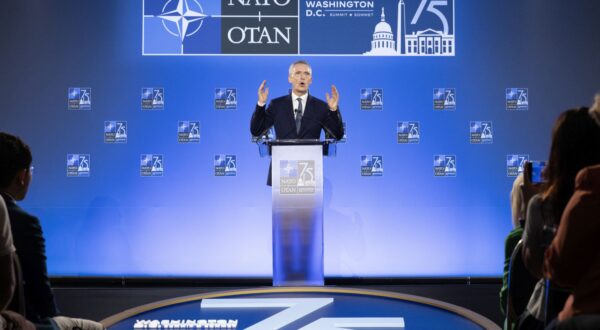 epa11471610 NATO Secretary General Jens Stoltenberg holds a news conference during the NATO Summit at Walter E. Washington Convention Center in Washington, DC, USA, 10 July 2024. The 75th Anniversary NATO Summit is taking place in Washington, DC, from 09 to 11 July 2024.  EPA/MICHAEL REYNOLDS
