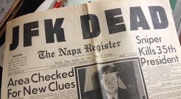 October 26, 2017 - FILE - The government is due to release Thursday more than 3,000 files about the assassination of former President John F. Kennedy. The files would be the last to be released by the National Archives under a 1992 law that ordered the government to make all remaining documents pertaining to the assassination public. There has long been a trove of conspiracy theories surrounding Kennedy's death in Dallas on Nov. 22, 1963, including doubts about whether assassin Lee Harvey Oswald acted alone, as the Warren Commission determined in its report the following year. Pictured: Nov. 27, 2013 - Napa, CA, U.S. - THURSDAY - NOVEMBER 21, 2013 - NAPA, CA -.The front page of the Napa Register from November 22, 1963, reporting on the death of President John F. Kennedy..J.L. Sousa/Register.,Image: 178868263, License: Rights-managed, Restrictions: , Model Release: no, Credit line: J.L. Sousa/Register / Zuma Press / Profimedia