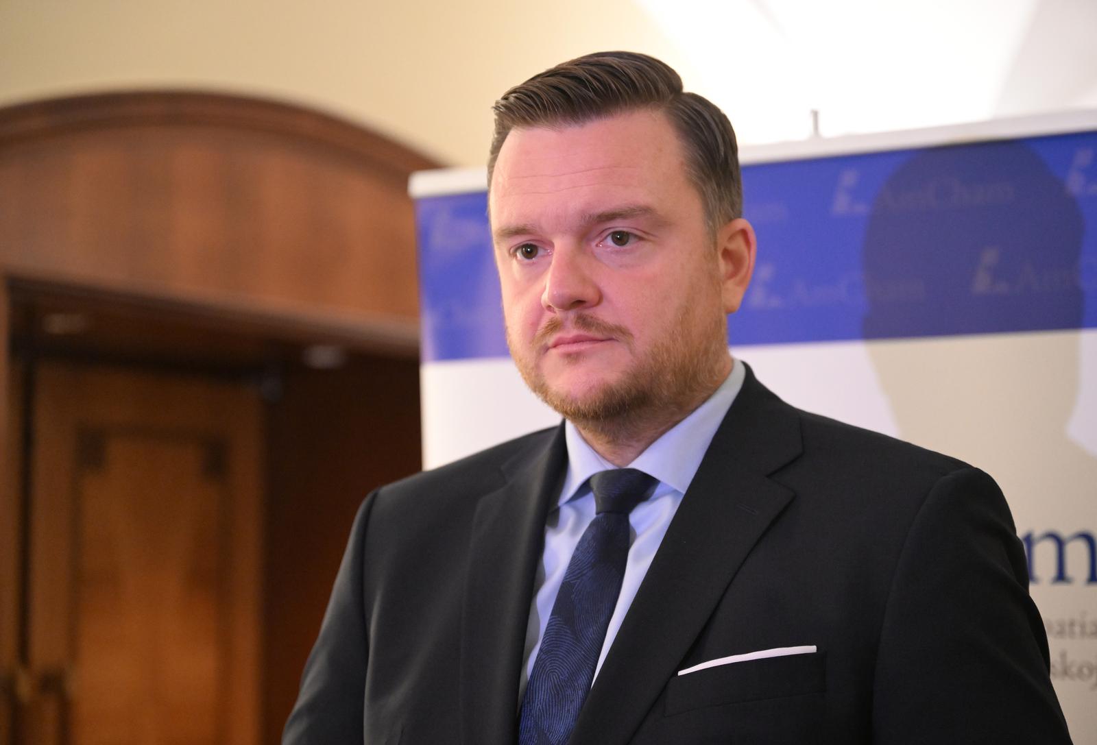 2.7.2024., Zagreb - U hotelu Westin odrzana je konferencija Americke gospodarske komore u Hrvatskoj na temu "Odrzivi porezni sustav: politika, praksa i perspektive. Glavni govor "Pregled prioriteta i ciljeva porezne politike Vlade" odrzao je potpredsjednik Vlade i ministar financija Marko Primorac. Photo: Davorin Visnjic/PIXSELL