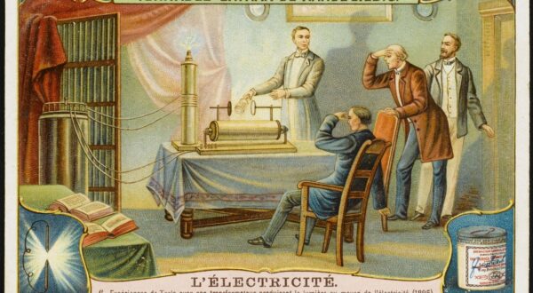 Working in America, Nikola  Tesla develops his induction coil, producing light from a transformer using alternating current.     Date: 1895,Image: 372570934, License: Rights-managed, Restrictions: , Model Release: no, Credit line: Mary Evans Picture Library / Mary Evans Picture Library / Profimedia