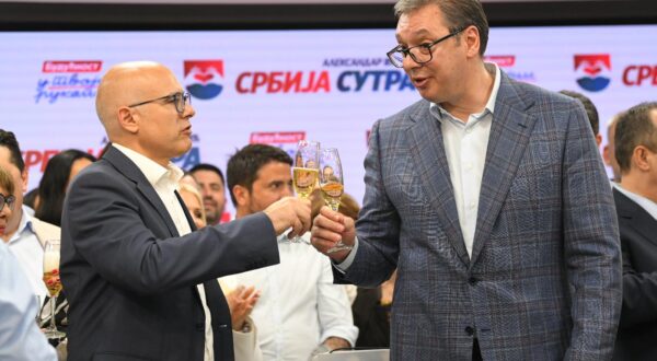 02, June, 2024, Belgrade - The President of the Republic of Serbia, Aleksandar Vucic, addressed the media at the headquarters of the Serbian Progressive Party. Milos Vucevic, Aleksandar Vucic. Photo: R.Z./ATAImages

02, jun, 2024, Beograd - U sedistu Srpske napredne stranke medijima se obratio  predsednika Republike Srbije Aleksandra Vucica. Photo: R.Z./ATAImages Photo: R.Z./ATAImages/PIXSELL