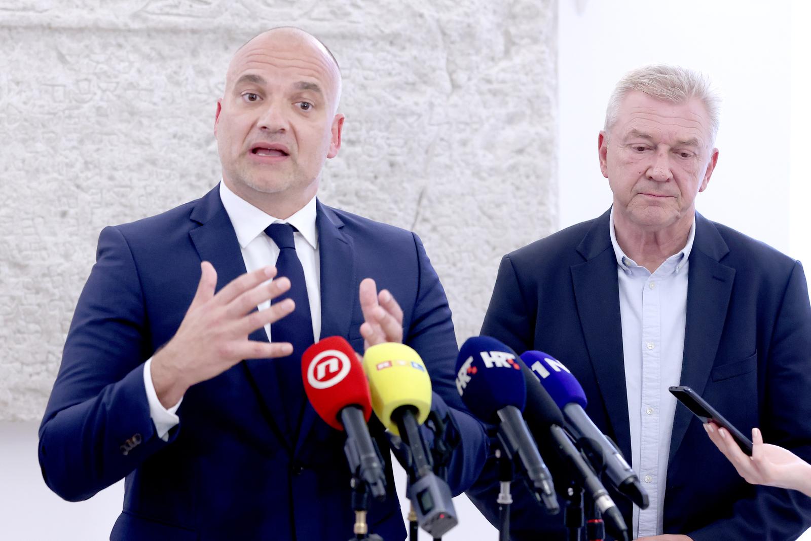04.07.2024., Zagreb - Nakon sjednice Odbora za nacionalnu sigurnost izjave za medije dali su Ranko Ostojic i Daniel Markic. Photo: Patrik Macek/PIXSELL