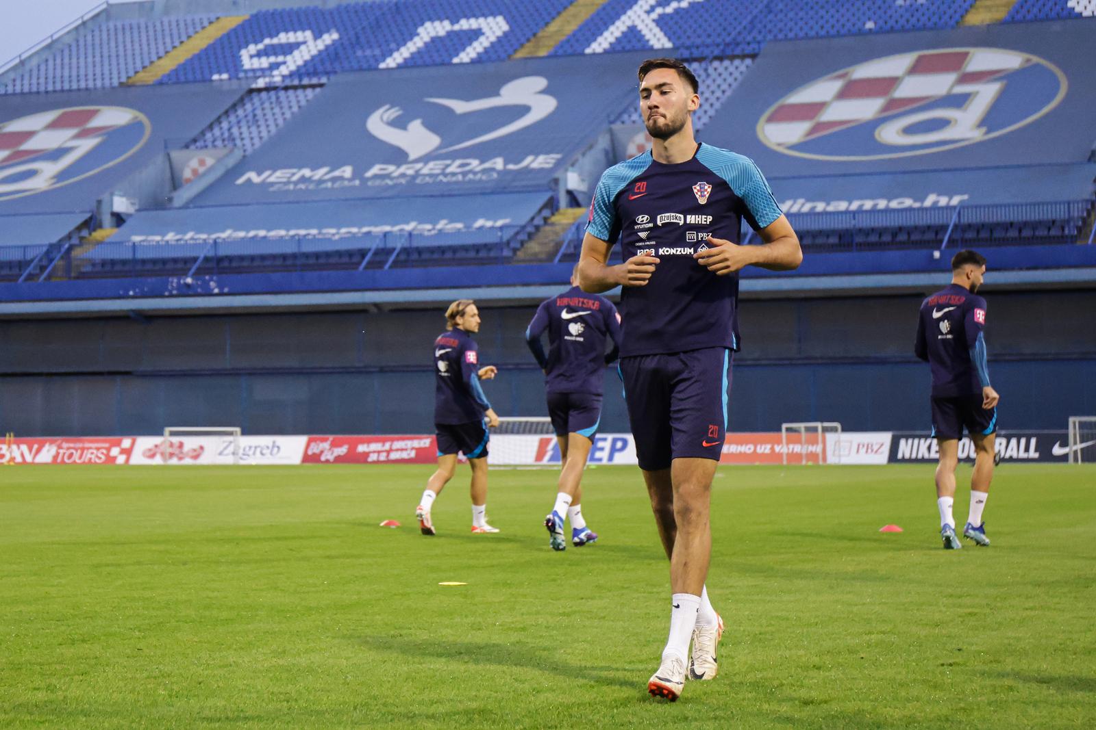 09.10.2023., Zagreb - Trening hrvatske nogometne reprezentacije na stadionu Maksimir uoci utakmica kvalifikacija za Europsko prvenstvo protiv Turske i Walesa. Dion Drena Beljo Photo: Luka Stanzl/PIXSELL