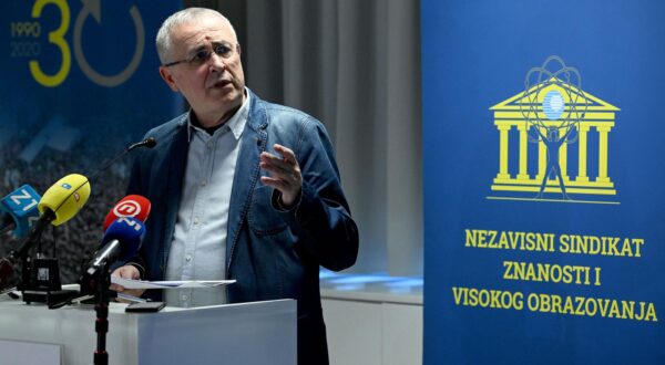 11.03.2024., Zagreb - Zajednicka konferencija Nezavisnog sindikata znanosti i visokog obrazovanja i sindikata Preporod. Tema konferencije su rezultati peticije i daljnje aktivnosti sindikata, iskazi nezadovoljstva gradjana koji su potpisivali peticiju te najava daljnjih koraka. Matija Kroflin, Zeljko Stipic Photo: Marko Lukunic/PIXSELL
