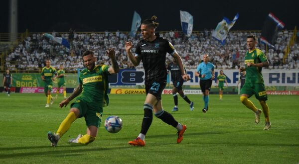 14.04.2024., stadion Aldo Drosina, Pula - SuperSport HNL, 30. kolo, NK Istra 1961 - HNK Rijeka. Ante Majstorovic, Alen Grgic Photo: Sasa Miljevic/PIXSELL