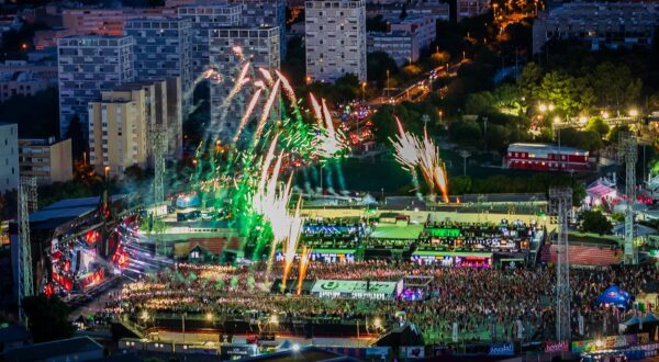 13. 07. 2024., Split - Treca vecer Ultra Europe Festivala na parku Mladezi. 
Na Fotografiji: Pogled sa Vrha Westgate Grade na zavrsni Vatromet Ultra Music Festivala. Photo: Zvonimir Barisin/PIXSELL