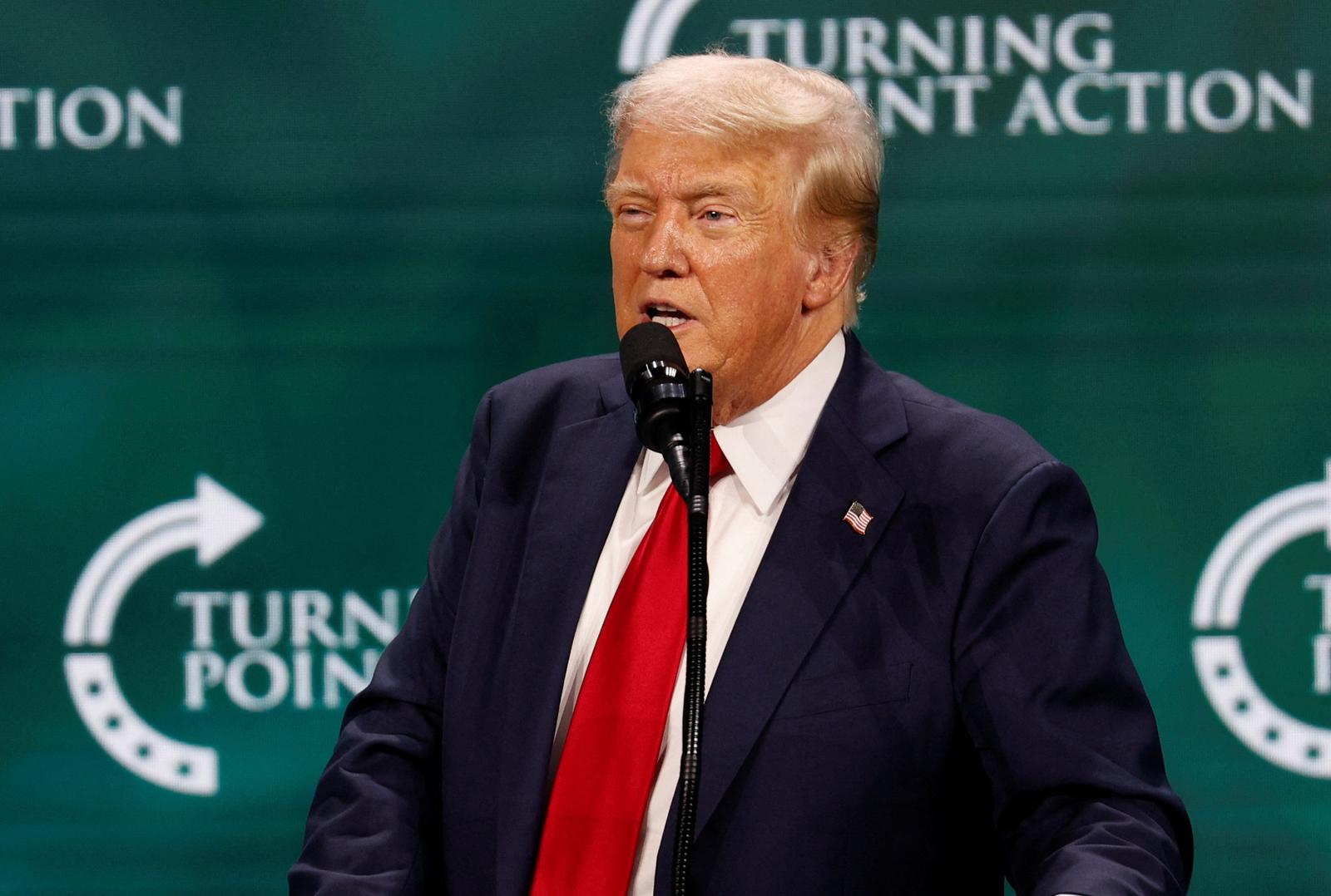 Republican presidential nominee and former U.S. President Donald Trump speaks at Turning Point Action's The Believers Summit 2024 in West Palm Beach, Florida, U.S., July 26, 2024. REUTERS/Marco Bello Photo: MARCO BELLO/REUTERS