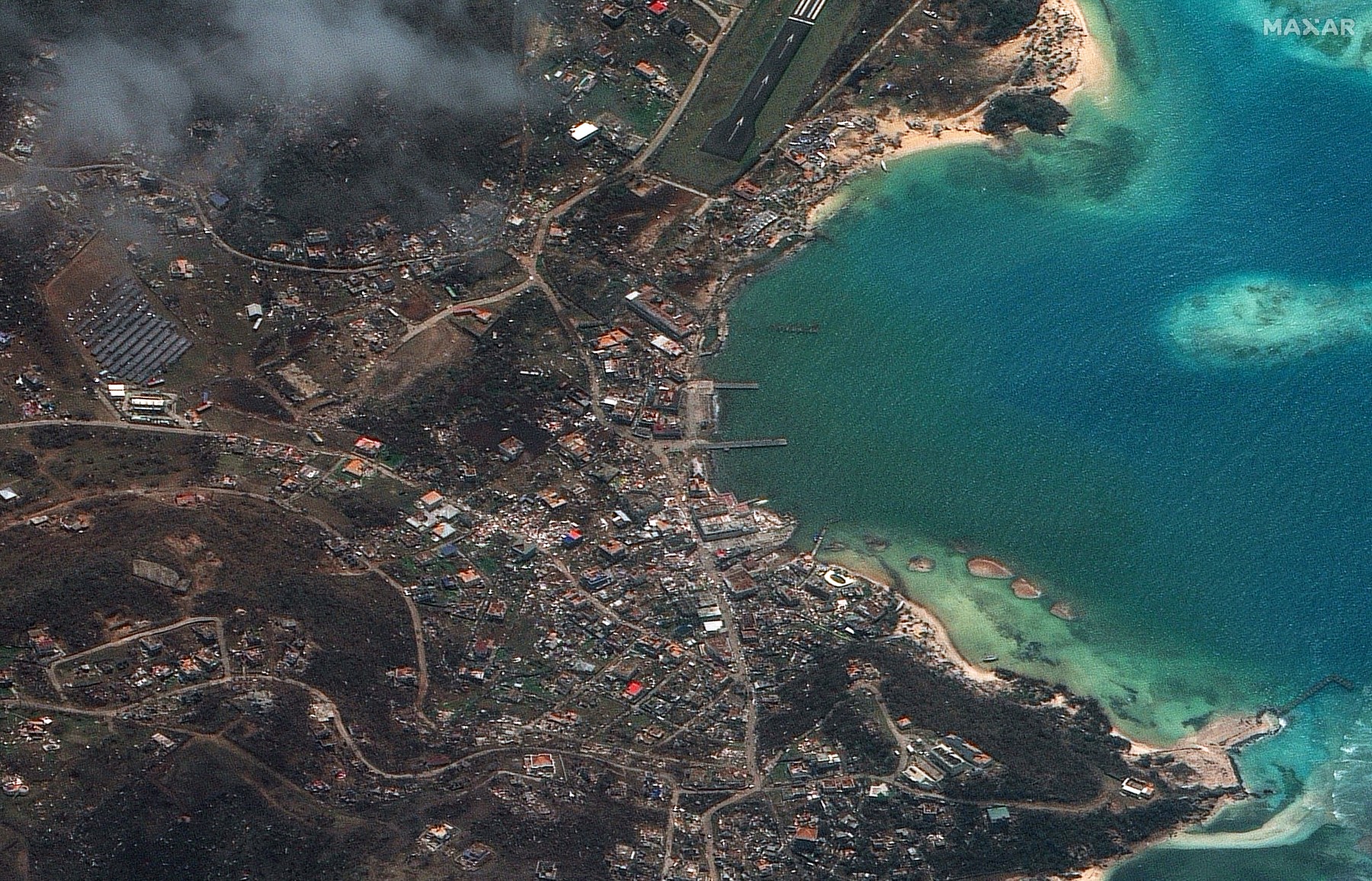 This handout satellite picture courtesy of Maxar Technologies shows an overview of Clifton harbor in Union island, Saint Vincent and the Grenadines on July 2, 2024 in the aftermath of Hurricane Beryl. Hurricane Beryl weakened slightly to a category 4 storm as it churned towards Jamaica July 2, 2024, after killing at least five people and causing widespread destruction across the southeastern Caribbean.,Image: 886806320, License: Rights-managed, Restrictions: RESTRICTED TO EDITORIAL USE - MANDATORY CREDIT "AFP PHOTO /  Satellite image ©2024 Maxar Technologies" - NO MARKETING NO ADVERTISING CAMPAIGNS - DISTRIBUTED AS A SERVICE TO CLIENTS
The watermark may not be removed/cropped., ***
HANDOUT image or SOCIAL MEDIA IMAGE or FILMSTILL for EDITORIAL USE ONLY! * Please note: Fees charged by Profimedia are for the Profimedia's services only, and do not, nor are they intended to, convey to the user any ownership of Copyright or License in the material. Profimedia does not claim any ownership including but not limited to Copyright or License in the attached material. By publishing this material you (the user) expressly agree to indemnify and to hold Profimedia and its directors, shareholders and employees harmless from any loss, claims, damages, demands, expenses (including legal fees), or any causes of action or allegation against Profimedia arising out of or connected in any way with publication of the material. Profimedia does not claim any copyright or license in the attached materials. Any downloading fees charged by Profimedia are for Profimedia's services only. * Handling Fee Only 
***, Model Release: no, Credit line: AFP / AFP / Profimedia