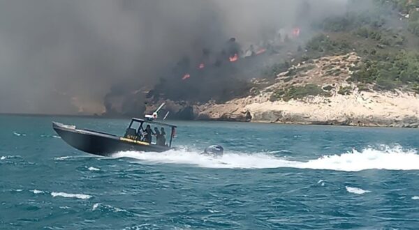 Italy, Vieste (Gargano / PUglia region) - July 24,  2024.Forest fire (perhaps arson) in the woods of Baia San Felice. A tourist village evacuated. Over a thousand tourists on the run,Image: 891952130, License: Rights-managed, Restrictions: * France, Germany and Italy Rights Out *, Model Release: no, Credit line: Manfredonia / Zuma Press / Profimedia