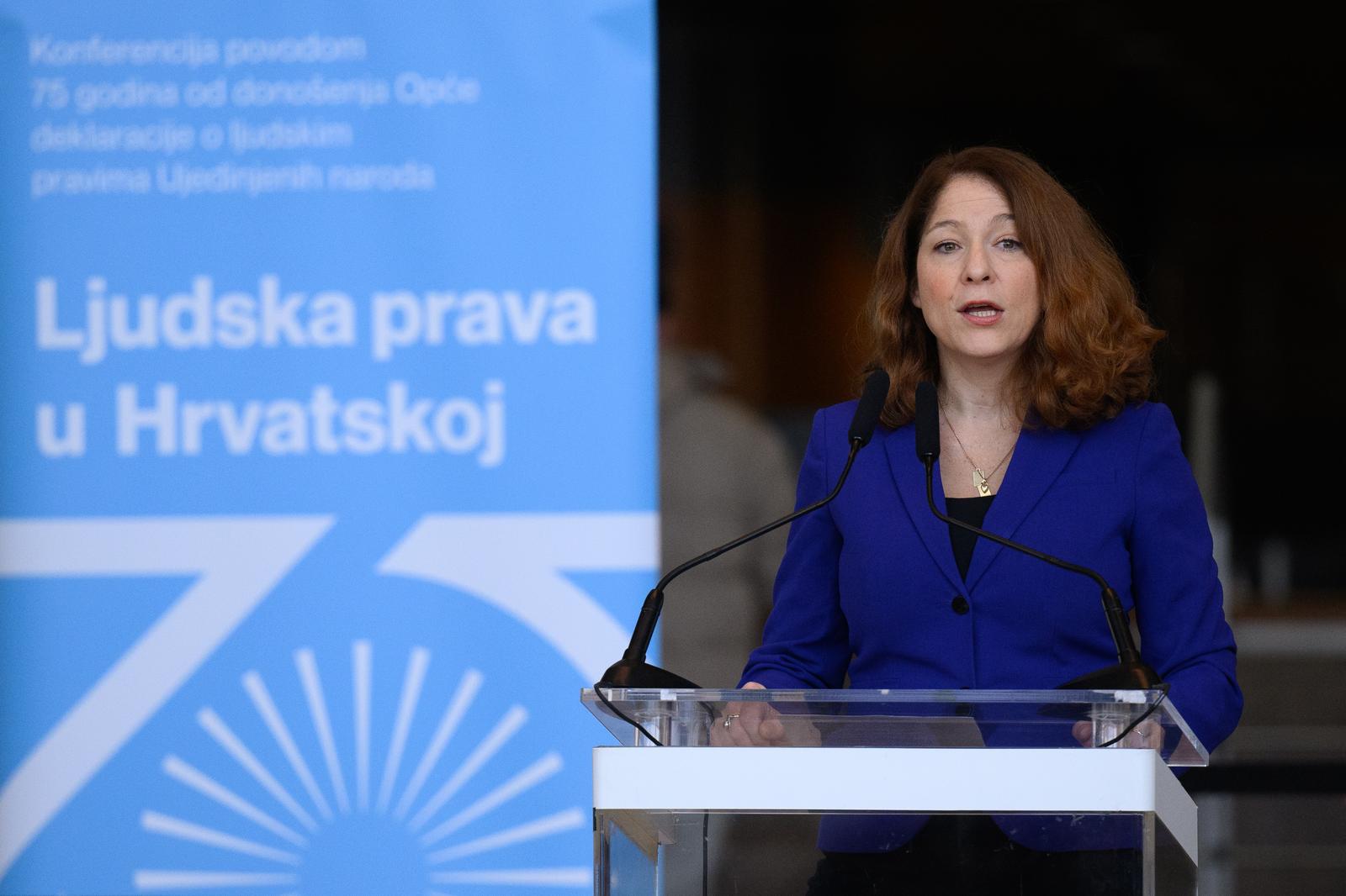 01.12.2023., Zagreb - Konferencija povodom 75 godina od donosenja Opce deklaracije o ljudskim pravima Ujedinjenih naroda odrzana je u Velikom predvorju Nacionalne i sveucilisne knjiznice u Zagrebu.
Tena Simonovic Einwalter. Photo: Davor Puklavec/PIXSELL