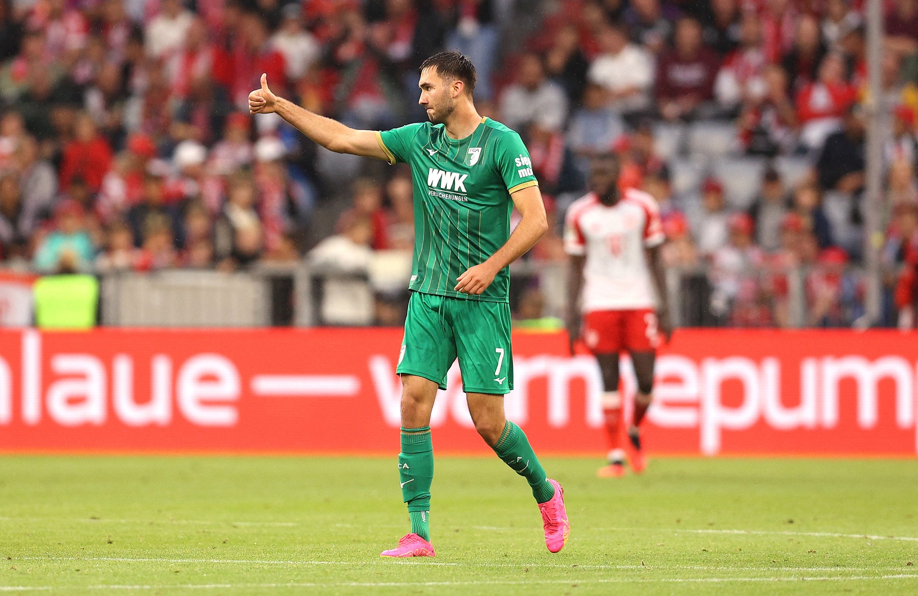 Dion Drena Beljo of Augsburg celebrates his goal 3-1 during the German championship Bundesliga football match between Bayern Munich and Augsburg on August 27, 2023 at Allianz Arena in Munich, Germany - Photo Marcel Engelbrecht / firo Sportphoto / DPPI,Image: 800786985, License: Rights-managed, Restrictions: Hungary Out Germany, Mexico, Greece Out, Model Release: no, Credit line: Marcel Engelbrecht / AFP / Profimedia
