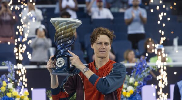 August 19, 2024, Mason, Oh, USA: 2024 Cincinnati Open Tennis, 2024 08 19 - Jannik Sinner celebrates beating opponent Francis Tiafoe in the men's finals, where he won 7-6 6-2. Photo by Wally Nell/ZUMAPress,Image: 899992455, License: Rights-managed, Restrictions: , Model Release: no, Credit line: Wally Nell / Zuma Press / Profimedia