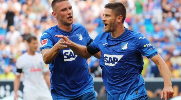 24.08.2024, xtvx, Fussball 1.Bundesliga, TSG 1899 Hoffenheim - Holstein Kiel emspor, v.l. Goal scored, Tor zum 2:0 Andrej Kramaric TSG 1899 Hoffenheim Torjubel, Goal celebration, celebrate the goal, celebrates scoring Pavel Kaderabek TSG 1899 Hoffenheim Andrej Kramaric TSG 1899 Hoffenheim DFL/DFB REGULATIONS PROHIBIT ANY USE OF PHOTOGRAPHS as IMAGE SEQUENCES and/or QUASI-VIDEO Sinsheim *** 24 08 2024, xtvx, Soccer 1 Bundesliga, TSG 1899 Hoffenheim Holstein Kiel emspor, v l Goal scored, goal to 2 0 Andrej Kramaric TSG 1899 Hoffenheim goal celebration, Goal celebration, celebrate the goal, celebrates scoring Pavel Kaderabek TSG 1899 Hoffenheim Andrej Kramaric TSG 1899 Hoffenheim DFL DFB REGULATIONS PROHIBIT ANY USE OF PHOTOGRAPHS as IMAGE SEQUENCES and or QUASI VIDEO Sinsheim,Image: 901236046, License: Rights-managed, Restrictions: , Model Release: no, Credit line: Thomas Voelker / imago sportfotodienst / Profimedia