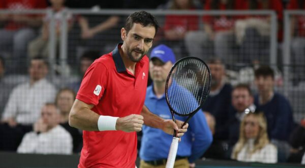 Croatia, Varazdin, 030224. Arena Varazdin. The first day of the Davis Cup qualifying match between Croatia and Belgium. The first match is played by Marin Cilic and Zizou Bergs, the second match is Duje Ajdukovic and Joris De Loore. In the photo: Marin Cilic. Photo: / CROPIX Copyright: xxZeljkoxHajdinjakx cilic_bergs5-030224,Image: 849930601, License: Rights-managed, Restrictions: , Model Release: no, Credit line: Zeljko Hajdinjak / imago sportfotodienst / Profimedia