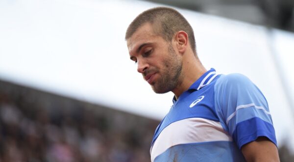 Croatia's Borna Coric reacts as he plays against France's Richard Gasquet during their men's singles match on day one of The French Open tennis tournament on Court Suzanne-Lenglen at The Roland Garros Complex in Paris on May 26, 2024.,Image: 876655320, License: Rights-managed, Restrictions: , Model Release: no, Credit line: Bertrand GUAY / AFP / Profimedia