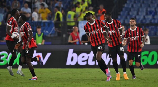 Rome: Rafael Leao of A.C. Milan celebrates after scoring the gol of 2-2 during the 3nd day of the Serie A Championship between S.S. Lazio and A.C. Milan at the Olympic Stadium on August 31, 2024 in Rome, Italy.,Image: 903736630, License: Rights-managed, Restrictions: * Italy Rights OUT *, Model Release: no, Credit line: Domenico Cippitelli/IPA Sport / Zuma Press / Profimedia
