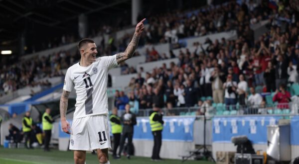 LJUBLJANA, Sept. 10, 2024  -- Benjamin Sesko of Slovenia celebrates scoring during the UEFA Nations League group B3 match between Slovenia and Kazakhstan in Ljubljana, Slovenia, Sept. 9, 2024.,Image: 906190943, License: Rights-managed, Restrictions: , Model Release: no, Credit line: Zhou Yue / Xinhua News / Profimedia
