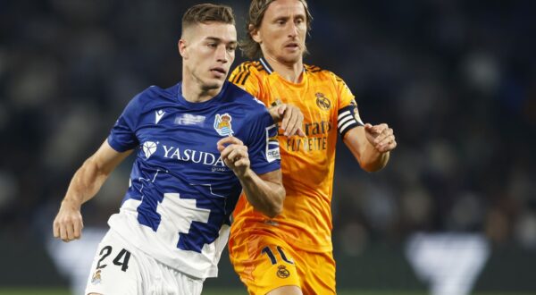 Luka Sucic (Sociedad), Luka Modric (Real), SEPTEMBER 14, 2024 - Football / Soccer : Spanish "La Liga EA Sports" match between Real Sociedad 0-2 Real Madrid at Reale Arena in San Sebastian, Spain.,Image: 907755640, License: Rights-managed, Restrictions: No Third Party Sales, Model Release: no, Credit line: DAISUKE Nakashima / AFLO / Profimedia
