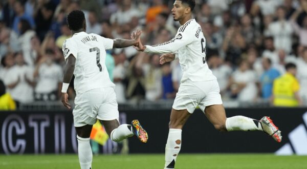 Vinicius Junior and Jude Bellingham of Real Madrid CF during the La Liga EA Sports match between Real Madrid and RCD Espanyol played at Santiago Bernabeu Stadium on September 21, 2024 in Madrid, Spain.,Image: 911036432, License: Rights-managed, Restrictions: World Rights Except Japan, Spain, France and The Netherlands * ESPOUT FRAOUT JPNOUT NLDOUT, Model Release: no, Credit line: pressinphoto / ddp USA / Profimedia