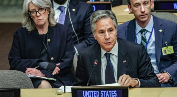 United States Secretary of State, ANTONY BLINKEN,  speaks at  the G20 Foreign Ministers meeting : Building a just world and a sustainable planet held in the ECOSOC Chamber of the UNHQ. The event took place as part of the 79th UNGA session in which nations come together.