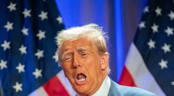 epa11719536 US President-elect Donald Trump gestures during a meeting with House Republicans at the Hyatt Regency hotel in Washington, DC, USA, 13 November 2024.  EPA/ALLISON ROBBERT / POOL