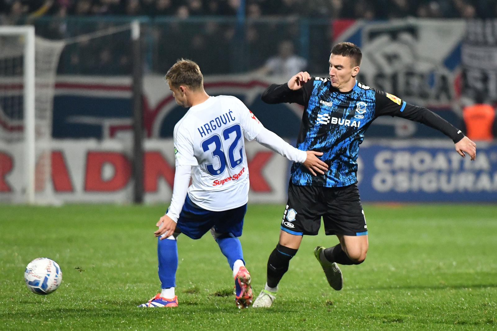 03.11.2024., stadion Varteks, Varazdin - SuperSport HNL, 12. kolo, NK Varazdin - HNK Hajduk. Simun Hrgovic, Michele Sego Photo: Vjeran Zganec Rogulja/PIXSELL