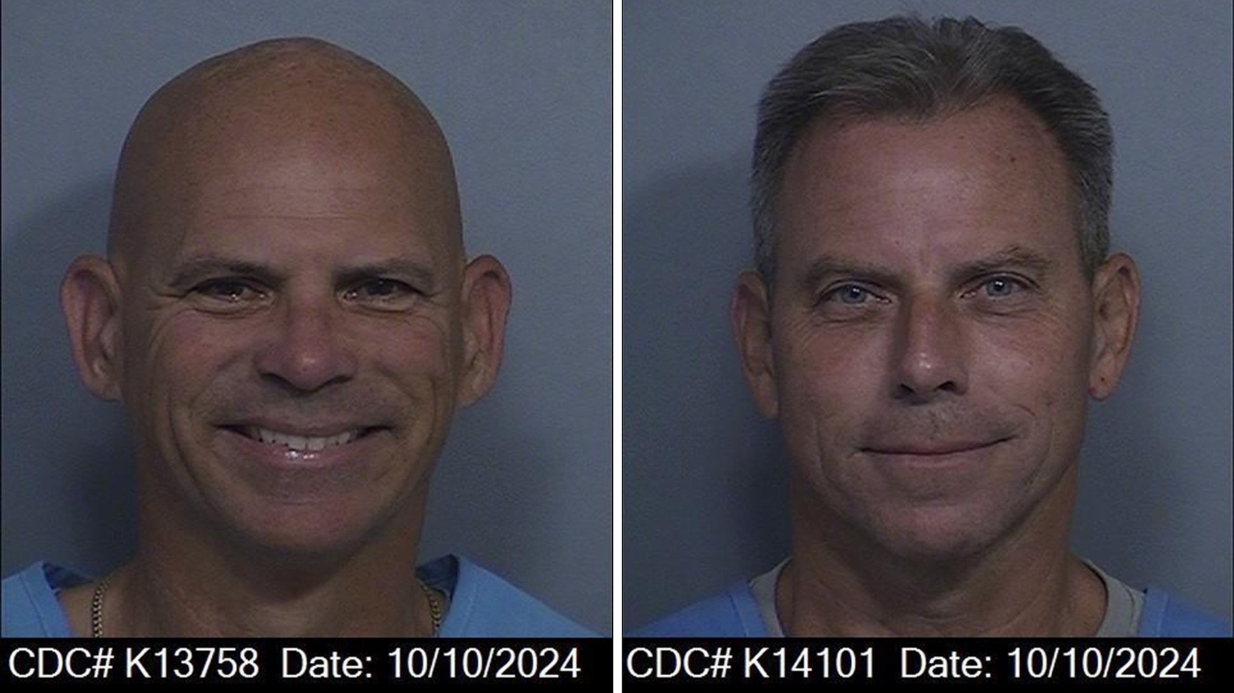 Los Angeles, CA  - Parent killers the Menendez brothers Lyle (left, bald) and Erik, right (with hair), pose for their latest mugshots ahead of their expected released from jail after 35 years’ incarceration. The brothers’ pics were taken on October 10, 2024.

BACKGRID USA 26 OCTOBER 2024,Image: 926697499, License: Rights-managed, Restrictions: , Model Release: no, Pictured: Erik Menendez, Lyle Menendez, Credit line: CDCR / BACKGRID / Backgrid USA / Profimedia