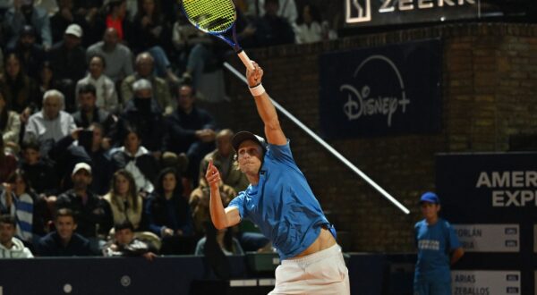 Uruguay's Diego Forlan serves the ball next to Argentina's Federico Coria (out of frame) as they play against Bolivia's Boris Arias and Fernando Zeballos during their men's doubles match of the Uruguay Open Challenger ATP tournament at the Carrasco Lawn Tennis Club in Montevideo on November 13, 2024.,Image: 934159561, License: Rights-managed, Restrictions: , Model Release: no, Credit line: Eitan ABRAMOVICH / AFP / Profimedia