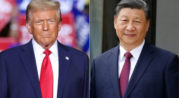 (COMBO) This combination of pictures created on November 07, 2024 shows former US President and Republican presidential candidate Donald Trump (L) looks on during a campaign rally at PPG Paints Arena in Pittsburgh, Pennsylvania on November 4, 2024, and france's President Emmanuel Macron greets Chinese President Xi Jinping (R) at The Elysee Presidential Palace in Paris on May 6, 2024. 
 Chinese President Xi Jinping on November 7, 2024 said Beijing and Washington must find a way to "get along" in a message to US president-elect Donald Trump, state media said. Trump's crushing presidential victory heralded a new era of uncertainty in the United States and the world. It also heralded a possible shift in US-China relations, frayed in recent years by tensions over everything from trade to the status of the self-ruled island of Taiwan.,Image: 931705675, License: Rights-managed, Restrictions: , Model Release: no, Credit line: CHARLY TRIBALLEAU / AFP / Profimedia