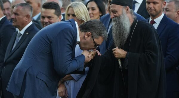 03, August, 2024, Loznica - At the Lagator Stadium in Loznica, a ceremony was held to commemorate the Day of Remembrance of all the Serbs who died and were exiled in the armed action Storm. Aleksandar Vucic, Serbian Patriarch Porfirije. Photo: Antonio Ahel/ATAImages

03, avgust, 2024, Loznica - Na stadionu Lagator u Loznici odrzana je ceremonija obelezavanja Dana secanja na sve stradale i prognane Srbe u oruzanoj akciji Oluja. Photo: Antonio Ahel/ATAImages Photo: Antonio Ahel/Ata  images/PIXSELL