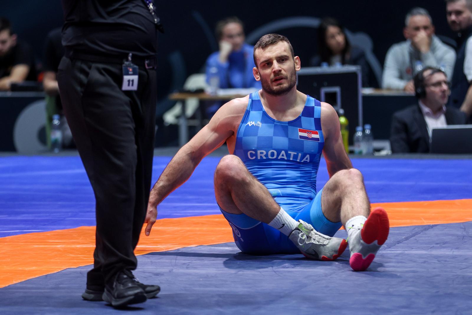 12.01.2024., Zagreb - Medjunarodni turnir u hrvanju, UWW Grand Prix Ranking Series Zagreb Open 2024. Osmina finala grcko-rimski stil, 87kg, Ivan Huklek, Hrvatska - Milad Valerikovitch Alirzaev, UWW. Photo: Igor Kralj/PIXSELL
