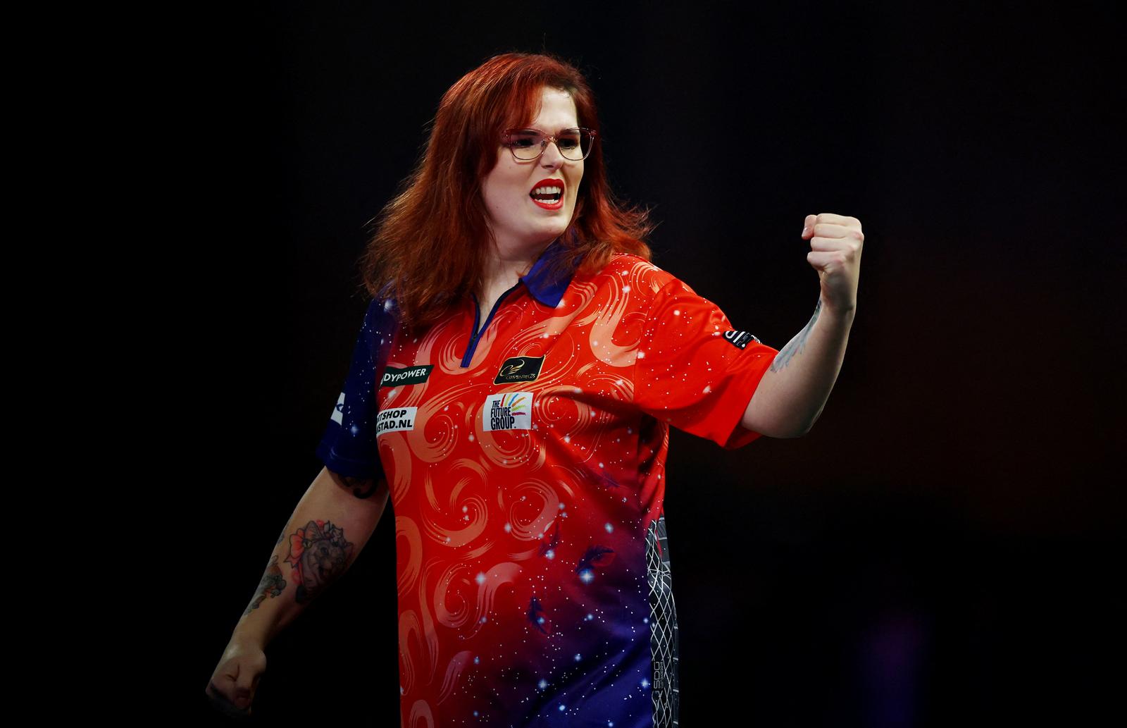 Darts - 2025 PDC World Darts Championship - Alexandra Palace, London, Britain - December 17, 2024 Noa-Lynn van Leuven celebrates during their first round match against Kevin Doets Action Images via Reuters/Matthew Childs Photo: Matthew Childs/REUTERS